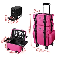 Byootique Deep Pink 2in1 Rolling Makeup Case Soft Sided Cosmetic Organizer 1680D