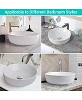 16" Round Porcelain Ceramic Bathroom Countertop Vessel Sink w/Pop up Drain Hotel