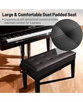 Yescom Adjustable Duet Piano Bench Pu Leather Padded Wooden Keyboard Storage