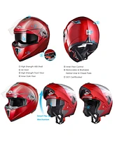 Ahr Run-m Full Face Flip up Modular Motorcycle Helmet Dot Approved Dual Visor Motocross Red