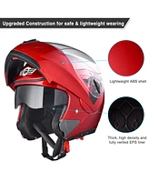 Ahr Run-m Full Face Flip up Modular Motorcycle Helmet Dot Approved Dual Visor Motocross Red Xl