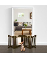 80"x24" 4 Panel Folding Pet Gate Wooden Dog Fence Baby Safety Gate Playpen Barrier 3 Feet