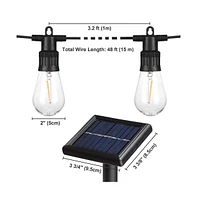 Yescom 48 Ft Solar String Lights 15 Led Bulbs Shatterproof Plastic Lamps Patio Wedding Christmas