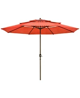 11 Ft 3 Tier Patio Umbrella with Protective Cover Crank Push to Tilt Hotel