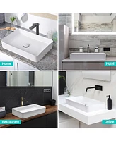 Rectangle Bathroom Countertop Vessel Sink & Gold Mixer Faucet Set w/Pop Up Drain