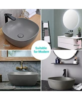 Aquaterior 16" Bathroom Ceramic Vessel Sink Countertop Bowl w/ Pop Up Drain Grey