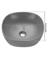 Aquaterior 16" Bathroom Ceramic Vessel Sink Countertop Bowl w/ Pop Up Drain Grey