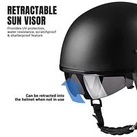 Ahr Half Face Motorcycle Helmet Sun Visor Dot Approved Bike Chopper Matte Black