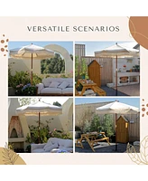 LAGarden 7' Patio Beige Umbrella with Fringe UPF50+ Boho Style 5-Year-Non-Fading for Outdoor,Model: BH7W-01