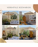 LAGarden 7' Patio Khaki Umbrella with Tassels UPF50+ Boho Style 5-Year-Non-Fading for Yard,Model:BH7W-10P