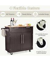 Heavy Duty Rolling Kitchen Cart with Tower Holder and Drawer-Brown