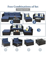 Sugift 5 Pieces Patio Rattan Sectional Furniture Set with Cushions and Coffee Table