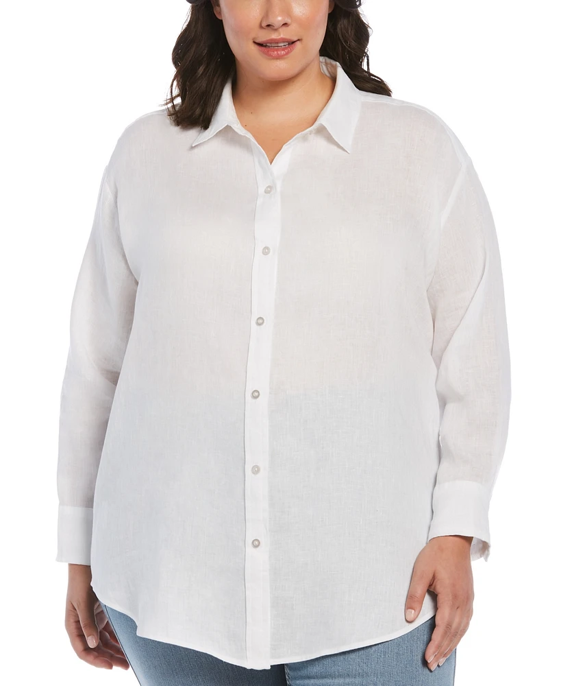 Rafaella Plus Easy Linen Long Sleeve Button-Down Shirt