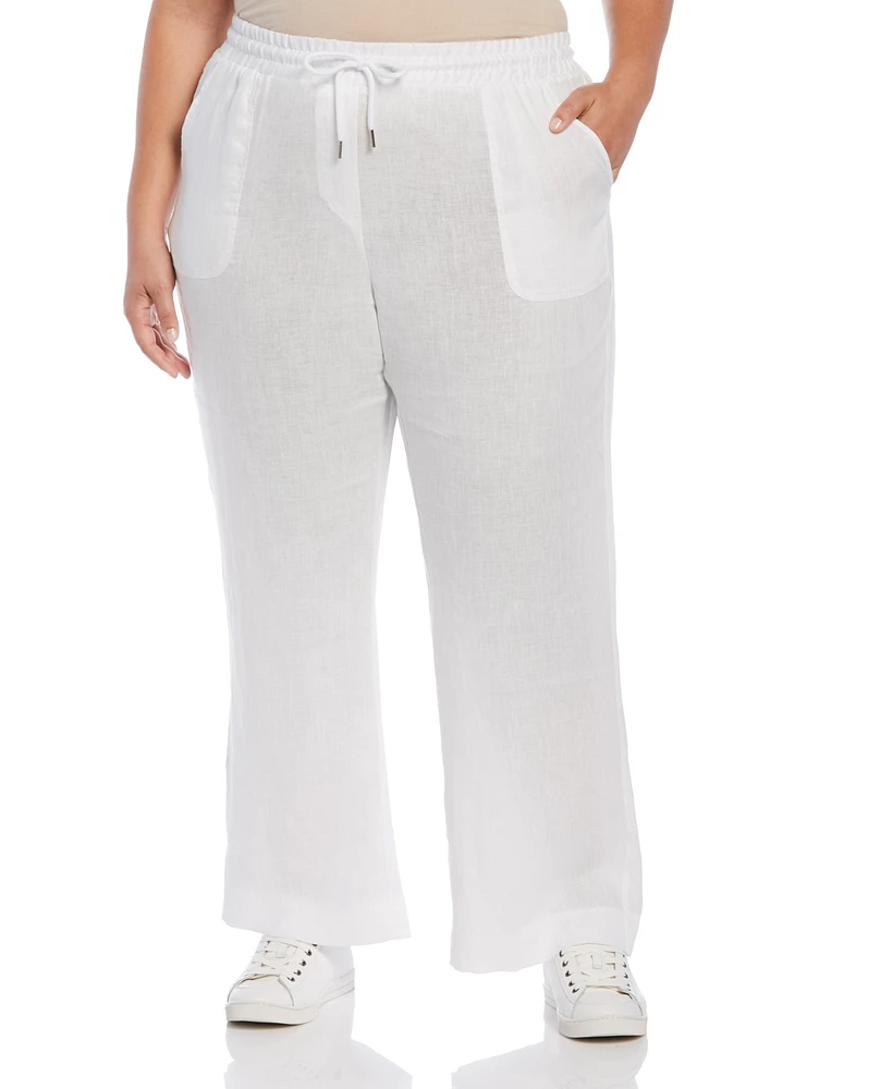 Rafaella Plus 100% Linen Wide Leg Drawstring Pants