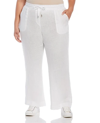 Rafaella Plus 100% Linen Wide Leg Drawstring Pants