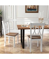 Sugift Set of 4 Wooden Farmhouse Kitchen Chairs with Rubber Wood Seat