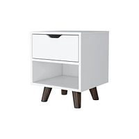 Fm Furniture Carthage Nightstand with 1-Drawer, 1-Open Storage Shelf and Wooden Legs