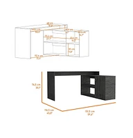 Fm Furniture Dallas L-Shaped Home Office Desk, Two Shelves, Single Door Cabinet