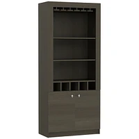 Fm Furniture New York Bar Cabinet, Five Bottle Cubbies, Three Open Shelves