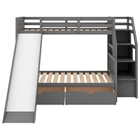 Twin Over Full Bunk Bed With Drawers, Storage And Slide, Multifunction