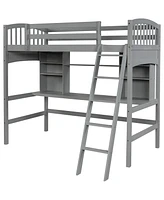 Simplie Fun Twin Size Loft Bed With Storage Shelves, Desk And Ladder