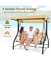 Sugift 3 Seat Outdoor Porch Swing with Adjustable Canopy