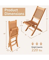 Teak Wood Patio Folding Dining Chair with Slatted Seat