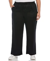 Rafaella Plus Wide Leg Drawstring Linen Pants