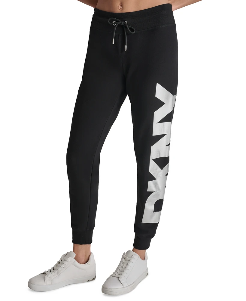 Dkny Women's Exploded Logo Cuff Fleece Jogger Sweatpants