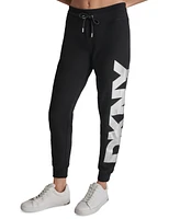 Dkny Women's Exploded Logo Cuff Fleece Jogger Sweatpants