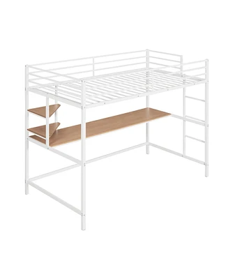 Simplie Fun Twin Metal Loft Bed With Desk And Shelf