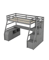 Simplie Fun Twin Size Loft Bed With With 7 Drawers 2 Shelves And Desk