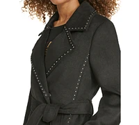 Karl Lagerfeld Paris Women's Studded Belted Wrap Coat