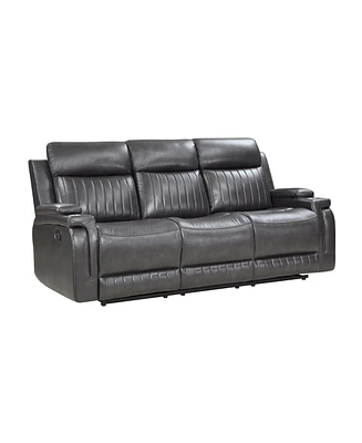 Homelegance White Label Wallstone 82" Double Reclining Sofa with Drop-Down Cup Holder