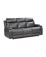 Homelegance White Label Wallstone 82" Double Reclining Sofa with Drop-Down Cup Holder