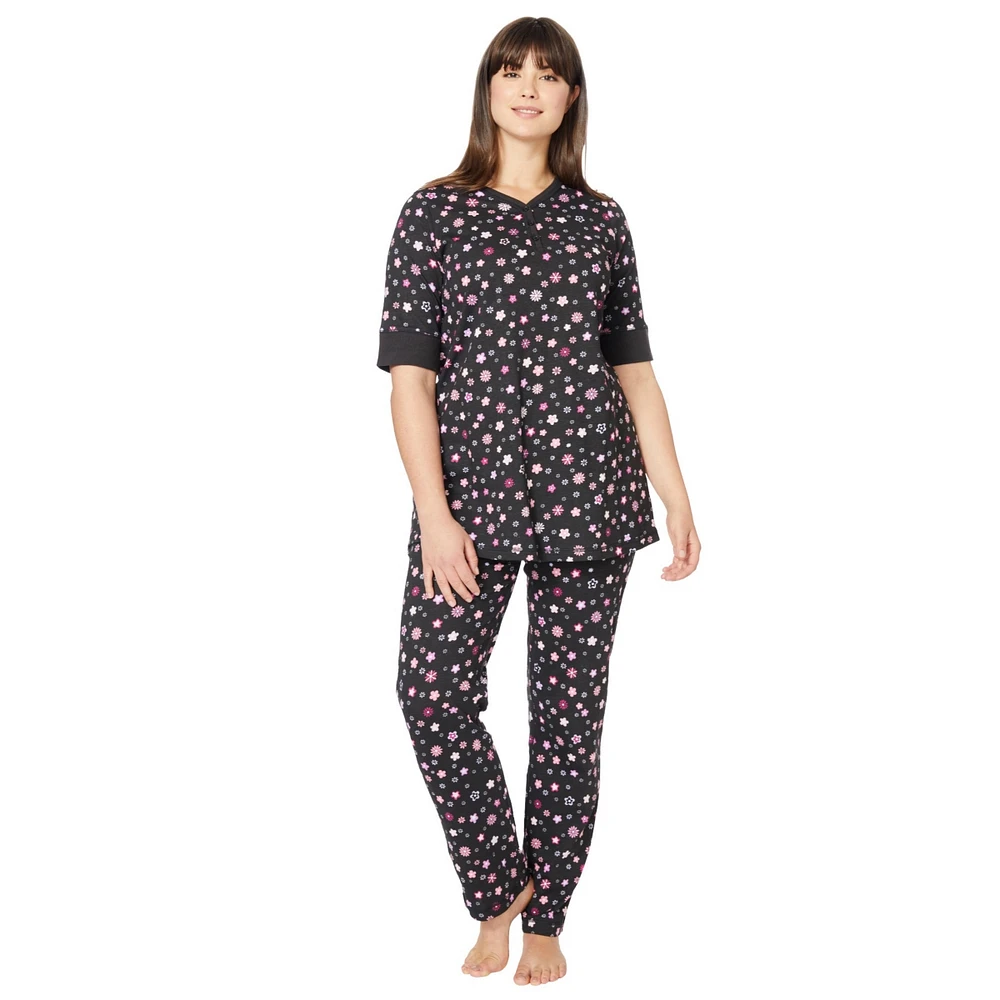 Dreams & Co. Women's Printed Henley Pj Set