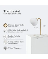 Brightech Krystal 14.5" Modern Led Desk Lamp with Marble Base and Glass Shade