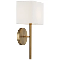 Favre au Modern Wall Sconce Lighting Warm Brass Gold Hardwired 16 1/4" High Fixture Rectangular Linen Shade for Bedroom Bedside Living Room Home Hallw