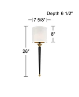 Arletta Modern Wall Sconce Lighting Black Brass Metal Hardwired 7 1/2" Wide Fixture Off-White Linen Shade for Bedroom Bedside Living Room Home Hallway