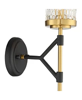 Darin Mid Century Modern Wall Light Sconce Black Brass Hardwired 4 1/2" Wide Fixture Faceted Cylindrical Glass Shade Bedroom Bathroom Bedside Living R