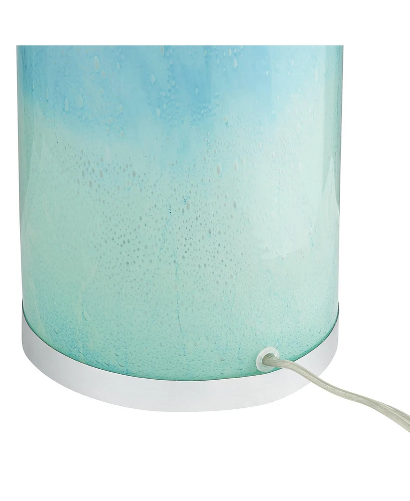 Nimbus Modern Accent Table Lamp 22" High with Led Nightlight Blue Art Glass Column White Drum Shade for Bedroom Living Room House Home Bedside Nightst