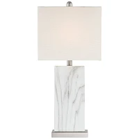 Connie Mid Century Modern Table Lamps 25" High Set of 2 with Usb Charging Port White Faux Marble Rectangular Shade for Living Room Desk Bedroom House