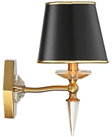 Manhattan Modern Sconce Wall Decor Burnished Brass Crystal Hardwired 13" High Fixture Black Paper Shade for Bedroom Bathroom Bedside House Living Room