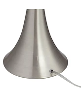 Gerson Modern Table Lamps 24" Tall Set of 2 with Dimmers Brushed Nickel Silver Metal Led White Drum Shade for Bedroom Living Room House Home Bedside N