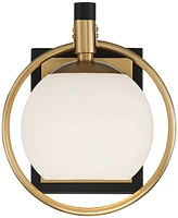Carlyn Modern Art Deco Wall Light Sconce Warm Brass Black Hardwired 9 1/2" High Fixture Milky White Globe Glass Bedroom Bathroom Bedside Living Room H