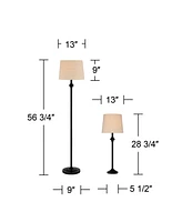 Carter Traditional 3 Piece Table Floor Lamp Set Black Metal Cream Fabric Tapered Drum Shade Decor for Living Room Bedroom House Bedside Nightstand Hom