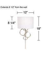 Circles Modern Indoor Wall Mount Lamp Brushed Nickel Silver Plug-In Light Fixture Off White Cotton Half Shade for Bedroom Bedside House Reading Living