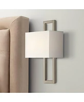 Modena Modern Wall Light Sconce Brushed Nickel Hardwired 9 1/2" Wide Fixture Shimmery Silvery Open Rectangular Shade Bedroom Bathroom Bedside Living R