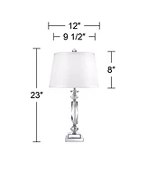 Traditional Art Deco Style Accent Table Lamp 23" High Dark Silver Clear Crystal Glass Column White Drum Shade for Living Room Bedroom House Bedside Ni