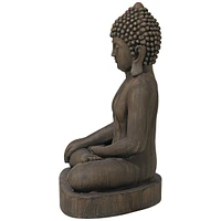 Sitting Buddha Statue Sculpture Zen Asian Japanese Garden Decor Outdoor Front Porch Patio Yard Outside Home Balcony House Dark Sandstone Faux Stone Fi